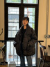艾萊依（ERAL）羽絨服女士牛角扣圍巾中長款羽絨服冬季新款曠野美拉德風外套 炭黑 S 155【建議80-110斤】 曬單實拍圖