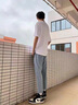 衣然呈品淺色直筒牛仔褲男春秋季痞帥修身寬松百搭新款休閑毛邊九分褲子男 淺藍色 M【建議90-110斤】 曬單實(shí)拍圖