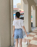 宜惜綺 露肩上衣女短袖t恤夏裝2021年夏季韓版新款時尚寬松T恤女顯瘦打底衫設(shè)計感上衣潮 白色 L 曬單實拍圖