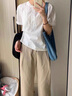 熒蒂（YINGDI）運動套裝女2025夏裝搭配一整套上衣時尚減齡襯衫休閑褲兩件套裝女 襯衣+褲子【套裝】 M 曬單實拍圖