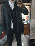 休塔（SUITUP ）【高品質(zhì)】西服男套裝雙排扣高級感紳士西裝男結婚禮服正裝三件套 雙排佩納墨黑【上衣+馬甲+褲子】 2XL 【52A】 下單可備注褲子碼數 曬單實(shí)拍圖
