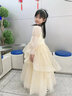 小咔衣濃女童禮服花童婚禮小女孩公主裙長(cháng)袖兒童主持人鋼琴演奏演出服秋冬 香檳色3934長(cháng)袖長(cháng)款連衣裙 130 曬單實(shí)拍圖