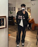 POUM機車(chē)夾克外套春秋季節美式高街棒球服潮牌時(shí)尚設計感痞帥衣服外套 TMZXF-W623黑色 XL 曬單實(shí)拍圖