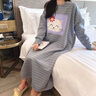 新款秋冬款睡裙長袖加絨加厚大碼胖mm寬松可愛甜美學(xué)生外穿家居服 灰藍(lán)條紋加絨加厚裙【無口袋】 M80-100斤 曬單實(shí)拍圖