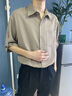 聲猴輕熟風(fēng)夏季短袖T恤男士韓版潮流寬松休閑套裝冰絲男裝高級(jí)感衣服 卡其色+黑色西褲【二件套】 XL 曬單實(shí)拍圖