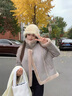 拉夏貝爾淺藍色仿皮毛一體外套女短款2024冬裝新款厚實(shí)小個(gè)子仿羊羔毛棉衣 霧霾藍 M 120斤內 曬單實(shí)拍圖