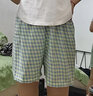 途尊擁抱夏天家居女短褲碎花運動(dòng)高腰顯瘦闊腿褲寬松休閑格子睡褲 格子藍 均碼 80-140斤內可穿 曬單實(shí)拍圖