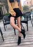凱利 蕾莉（KELLY REILL）品牌小短靴女2025秋新款貓跟小跟鞋中跟裸靴尖頭細(xì)跟高跟鞋及踝靴 黑色7cm單里 34 (220mm) 曬單實拍圖
