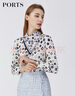 PORTS寶姿春夏新品女裝氣質(zhì)印花絲巾領(lǐng)襯衫 米白色印花 XS (2) 曬單實(shí)拍圖