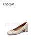 接吻貓KISSCAT女鞋夏季新款方頭粗跟船鞋通勤淺口單鞋女KA54110-12 淺奶白色 37 曬單實(shí)拍圖