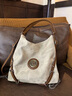 慕昂牛仔布斜挎包女大容量2025新款高級感小眾三用單肩托特包雙肩背包 米白色帶掛件 曬單實(shí)拍圖