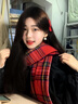 北極絨紅色圍巾女格子圍脖男韓版時(shí)尚學(xué)生情侶大披肩秋冬季新款百搭保暖 紅色 曬單實(shí)拍圖