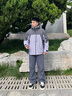 探路者（TOREAD）沖鋒衣三合一戶外徒步旅行登山服耐磨透氣保暖套絨連帽外套男式 鉛灰紫色 L 曬單實拍圖