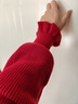 betu百圖女裝2022冬季新款毛針織衫慵懶風(fēng)木耳邊長(cháng)袖針織衫2211T35 紅色 XS 曬單實(shí)拍圖