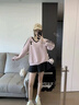 LDBE美式粉色V領(lǐng)衛衣女秋冬新款加絨加厚寬松復古拼接蕾絲設計感上衣 粉色 L 曬單實(shí)拍圖