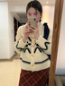 DXOT韓版軟糯櫻桃刺繡長(cháng)袖針織毛衣女2025新款慵懶風(fēng)牛角扣開(kāi)衫上衣潮 米白色 M 45-55kg 曬單實(shí)拍圖