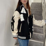 CTOX美式拼接字母刺繡棒球服春秋新款學(xué)院風(fēng)初高中學(xué)生休閑夾克外套女 黑色 S 【建議100斤內(nèi)】 曬單實(shí)拍圖