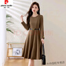 皮爾卡丹感長(cháng)袖連衣裙女春秋冬2026新款收腰顯瘦氣質(zhì)名媛女神范中長(cháng)裙子 卡其色 XL 建議115-125斤 曬單實(shí)拍圖