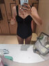 速比濤（Speedo）泳衣女小黑裙系列溫泉度假法式優(yōu)雅寬肩帶顯瘦連體泳衣 黑色 38 曬單實(shí)拍圖