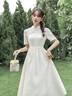 歐芙倫（Oufulun）新中式連衣裙女2025春夏新款蕾絲國(guó)風(fēng)a字裙米色中長(zhǎng)改良旗袍裙子 米色 M 曬單實(shí)拍圖