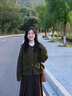 韓璐嬌（hanlujiao）連衣裙女裝2024秋冬季新款時(shí)尚顯瘦輕熟風(fēng)鹽系小個(gè)子穿搭套裝裙子 綠色開(kāi)衫+打底衫+棕色裙子 M【建議96-108斤】 曬單實(shí)拍圖