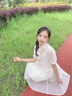 FNJ KIDS童裝女童漢服連衣裙夏季新款中大童短袖碎花女孩旗袍公主裙 杏色 120 (建議身高110-120cm) 曬單實(shí)拍圖