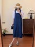 莞潔孕婦連衣裙夏季薄大碼寬松遮肚牛仔背帶裙長(cháng)款吊帶連衣裙夏季套裝 藍色背帶裙單件【不含上衣】 L碼【建議110-125斤】 曬單實(shí)拍圖