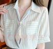 葉紫楓（YEZIFENG）短袖襯衫女夏季新款簡(jiǎn)約POLO領(lǐng)絲帶雪紡襯衫韓版條紋時(shí)尚女士小衫 條紋 L 曬單實(shí)拍圖