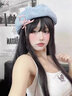 慕瓊粉色蝴蝶結(jié)系帶貝雷帽女2024新款大頭圍百搭顯臉小水洗牛仔畫家帽 蝴蝶結(jié)牛仔（模特同款） M【55-58cm】一般都能戴 曬單實拍圖