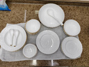 玉泉海洋花骨瓷餐具套裝碗碟碗盤(pán)家用歐式浮雕簡(jiǎn)約中式組合純白金邊 海洋花30頭-金邊款 曬單實(shí)拍圖