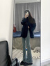 PMOG高腰復(fù)古毛邊微喇叭牛仔褲女彈力馬蹄褲春秋修身顯微辣女褲微喇叭 復(fù)古藍(lán)九分褲 M 建議95105斤 曬單實(shí)拍圖