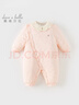 戴維貝拉（DAVE＆BELLA）新生兒夾棉連體衣女寶寶百天衣服冬裝新款初生嬰兒外出服幼童爬服 粉底印花【現(xiàn)貨】 80cm （建議身高73-80cm） 曬單實拍圖