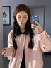 DXOT美式復(fù)古粉色棒球服外套女裝春秋季2025秋冬新款寬松休閑夾克上衣 【粉紅色】 45/55kg/M 曬單實(shí)拍圖