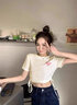 名創(chuàng)優(yōu)品（MINISO）針織短袖女夏季多巴胺甜辣時尚穿搭短款上衣學(xué)生顯瘦抽繩正肩t恤 奶白色(純色) M 165(體重100-115斤左右) 曬單實拍圖