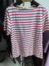 哈吉斯（HAZZYS）女裝 夏季款條紋顯瘦上衣休閑圓領(lǐng)短袖t恤女ASTSE03BE53 梅紅色RF L (165/88A 40) 曬單實(shí)拍圖