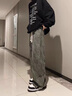 港蒂灣扎染燈芯絨褲子男春秋款直筒寬松闊腿加絨長褲美式休閑褲臟臟褲 綠色 XL-130至145斤可穿 曬單實拍圖