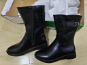 卡帝樂(lè )鱷魚(yú)（CARTELO）真皮中筒靴女冬季平底短靴春秋單靴馬丁靴媽媽鞋 黑色薄絨 37 曬單實(shí)拍圖