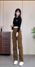 定原美式工裝褲女2025新款夏季高腰寬松顯瘦直筒闊腿休閑運(yùn)動(dòng)長(zhǎng)褲子潮 綠咖色 M /27【95-105斤】 曬單實(shí)拍圖