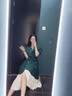 拉夏貝爾（La Chapelle）短袖連衣裙女裝2025年夏季新款時(shí)尚中長(zhǎng)款法式小個(gè)子夏天裙子雪紡 新墨綠色 L 曬單實(shí)拍圖