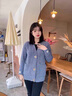 紅蜻蜓很仙的春毛衣女外套衫新款韓版寬松中長款針織女開衫厚 霧霾藍長袖 均碼 【適合80-145斤】 曬單實拍圖