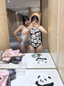 洲克（ZOKE）泳衣女連體三角游泳衣訓練競技款無(wú)胸杯款游泳裝休閑度假溫泉泳衣 黑白粉小熊無(wú)胸墊 2XL 曬單實(shí)拍圖