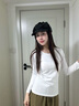 莫代爾長(cháng)袖t恤女圓領(lǐng)打底衫女修身正肩低領(lǐng)內搭百搭黑色上衣外穿 白色（棉） M【90-102斤】 曬單實(shí)拍圖