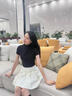 GOLDJEANNIE歐貨半高領針織短袖T恤女2023新款春夏百搭黑色打底衫緊身上衣潮 黑色 XL 108-120斤 曬單實拍圖