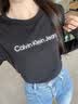 Calvin KleinJeans春秋女士休閑通勤簡約ck字母印花修身打底衫長袖T恤上衣 BEH-太空黑 XS 曬單實拍圖