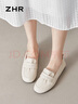 ZHR單鞋女精選牛皮一腳蹬樂(lè )福鞋女時(shí)尚平底經(jīng)典媽媽鞋 BT81 米色 36 曬單實(shí)拍圖