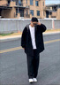 gxmy中長(cháng)款夾克外套男士休閑套裝秋冬季青少年痞帥氣衣服男裝三件套 黑色外套+黑色毛衣+常規小西褲 XL 【建議125-140斤 曬單實(shí)拍圖