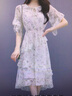依伊純碎花雪紡連衣裙女夏2024年新款女裝法式顯瘦時尚氣質仙女蛋糕裙子 圖片色 蛋糕裙 有內襯 2XL 建議125-135斤 曬單實拍圖