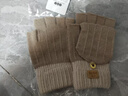 笙格兒 手套女冬季半指翻蓋加絨防寒保暖學(xué)生韓版加厚可愛(ài)棉毛線(xiàn)針織露指手套女士秋冬天 卡其 均碼有彈性 曬單實(shí)拍圖