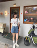 朵以（Duoyi）2025夏季新款設(shè)計感口袋牛仔褲復(fù)古簡約休閑辣妹a字高腰短褲女 牛仔藍(lán) M 曬單實(shí)拍圖
