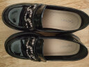 达芙妮（DAPHNE）单鞋女皮鞋2023夏季新款学生英伦风乐福鞋软底粗跟一脚蹬工作 黑色 跟高5cm 38 标准码 实拍图